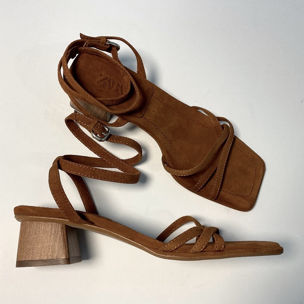 ZARA Brown Suede Look  Heel Sandals Size EU 36